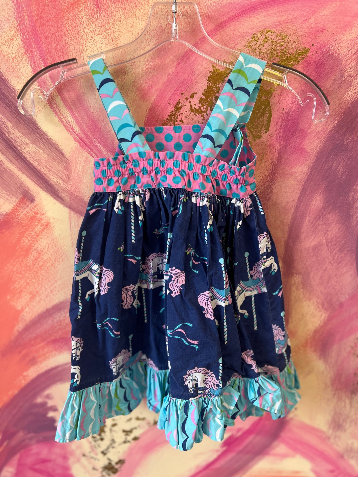 (Size 4-5) Eleanor Rose Blue and Pink Dress