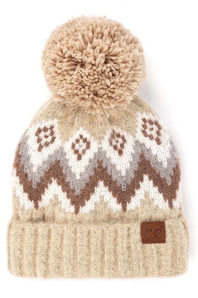 Sage Aztec Beige C.C Beanie