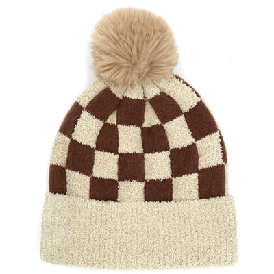 Taupe checkered beanie