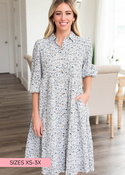 Short sleeve floral floral button up dress