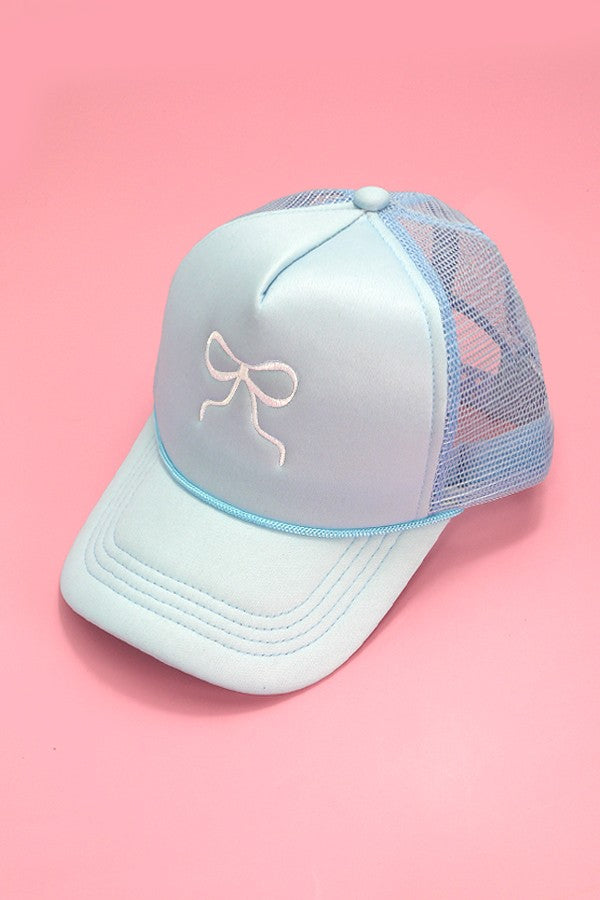 Whitley Light Blue Embroidered Bow Hat