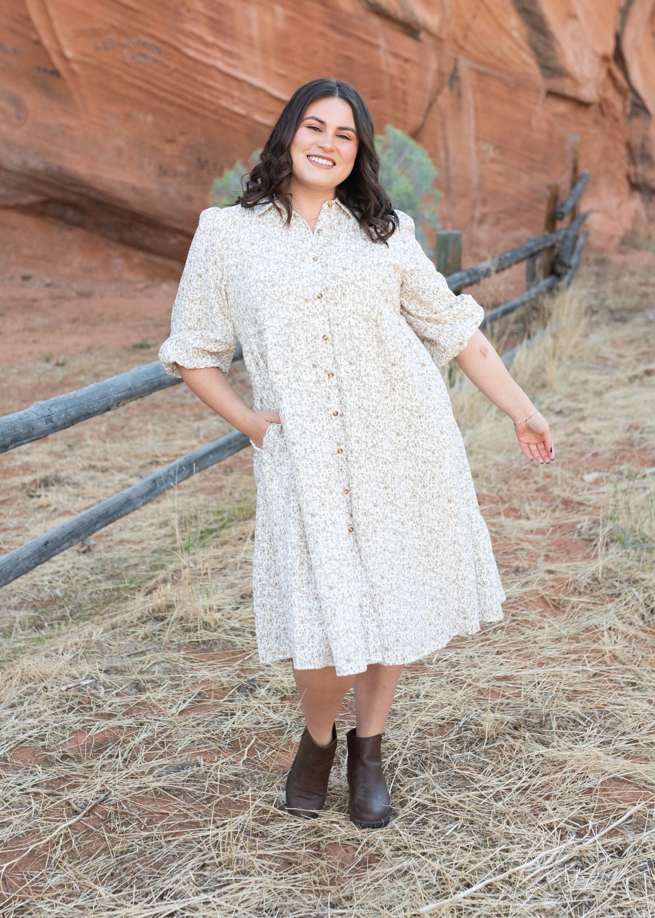 Kamrey Taupe Floral Button Dress