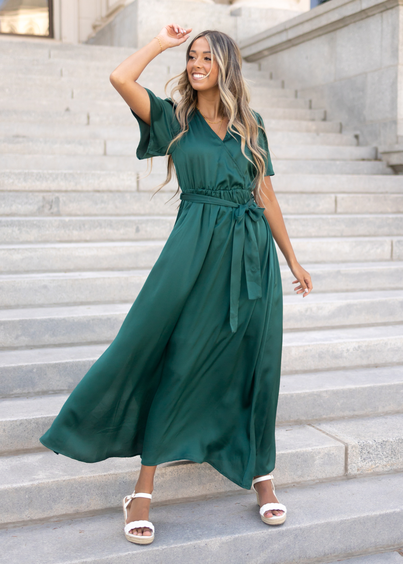 Satin hunter green dress