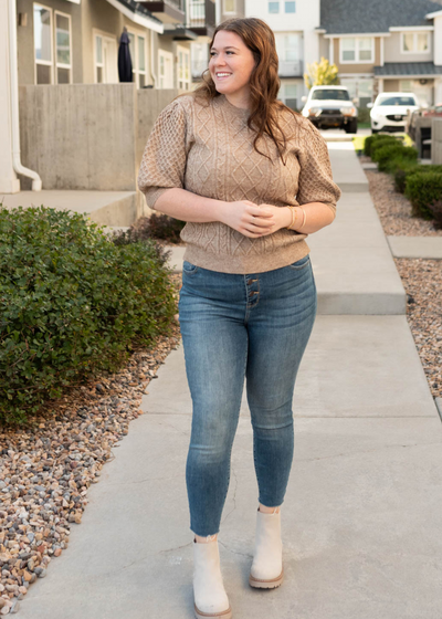 Taupe short sleeve sweater