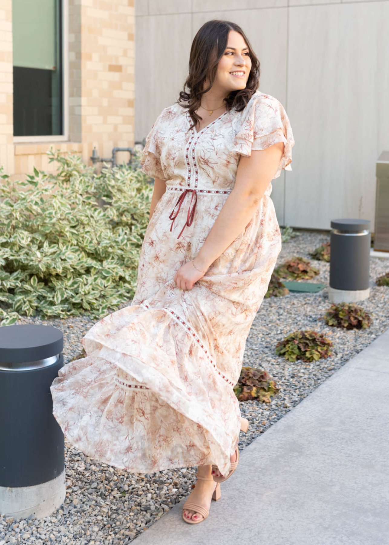 Burgundy floral lace dress in plus size