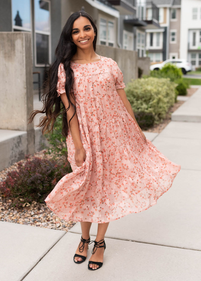 Pink floral dress with short sleeves