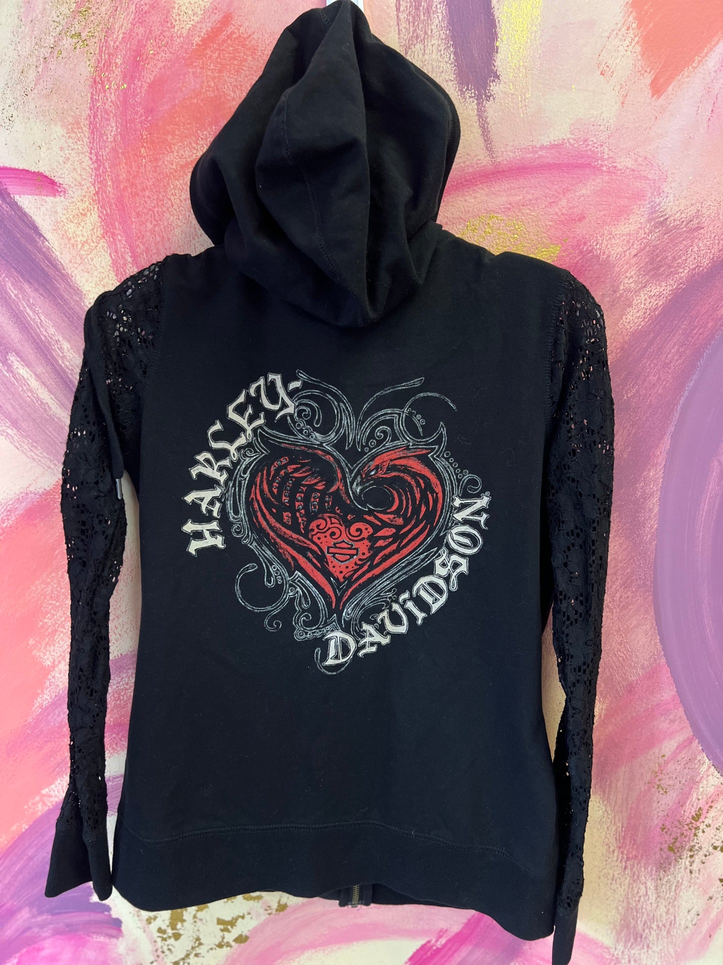 (SMALL) Harley Davidson Lace Sleeve Zip Up