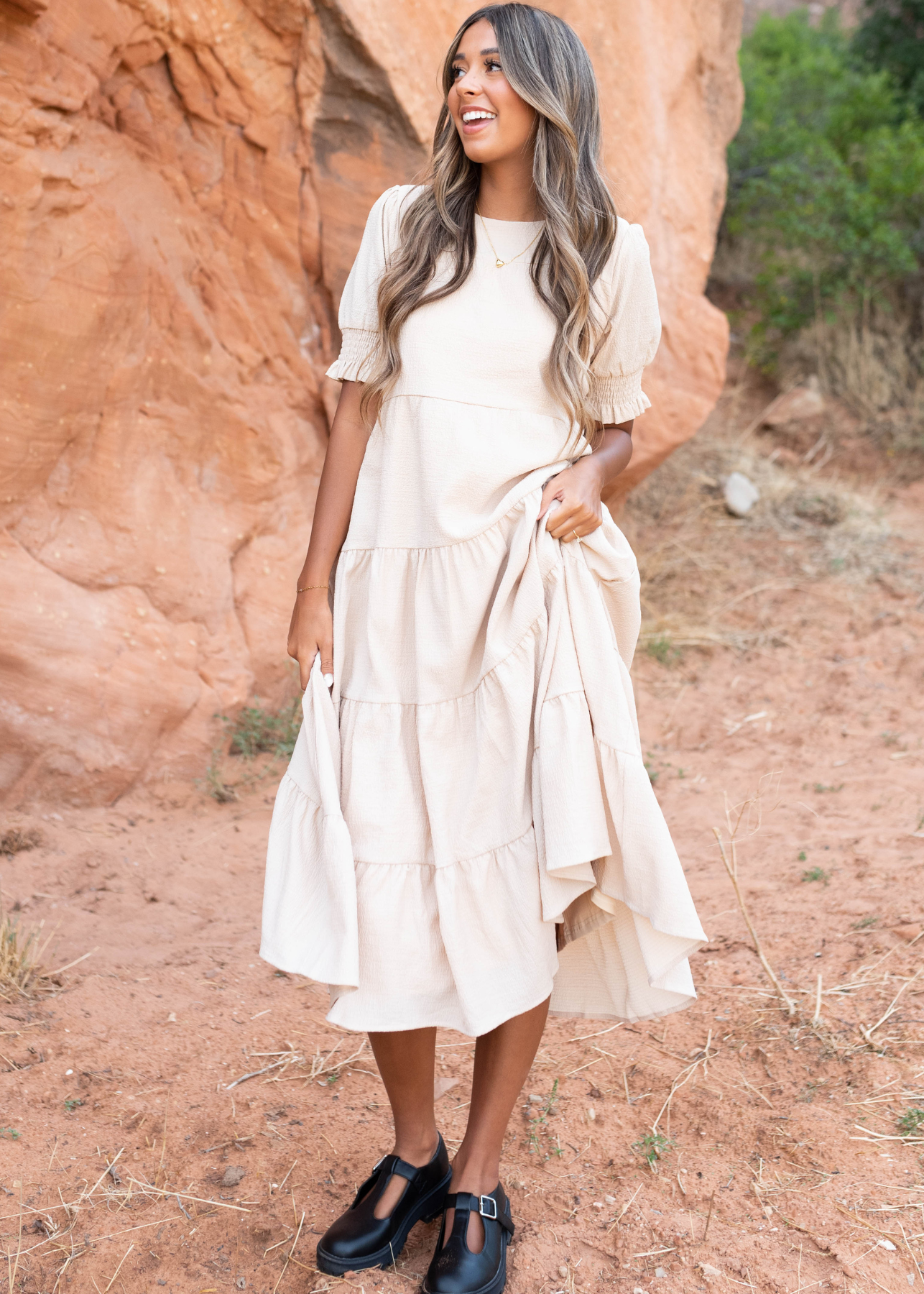 Janessa Tiered Cream Dress