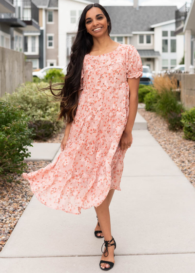 Short sleeve pink floral dress