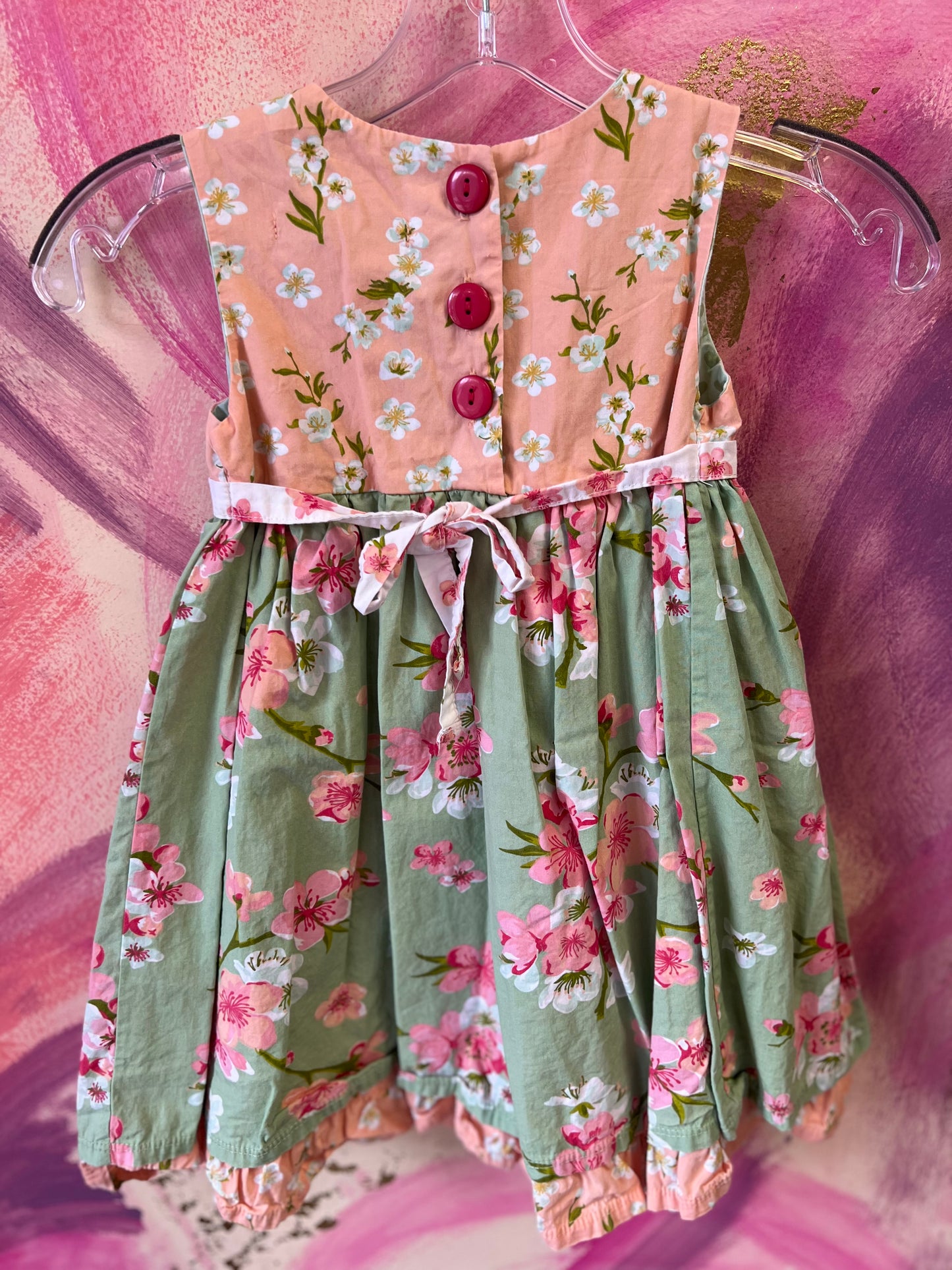 (Size 4) Jelly the Pug Orange and Green Dress