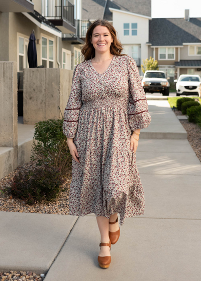 Plus size burgundy floral dress