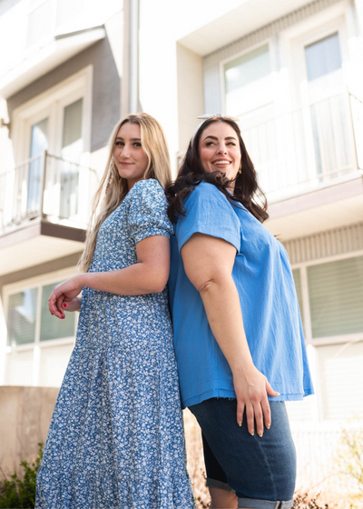 Marie Blue V-Neck Top