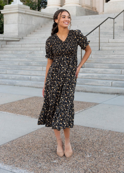 Yellow flower dress with pockets