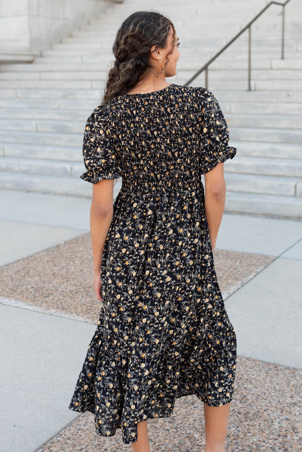 Back view of the yellow flower dress