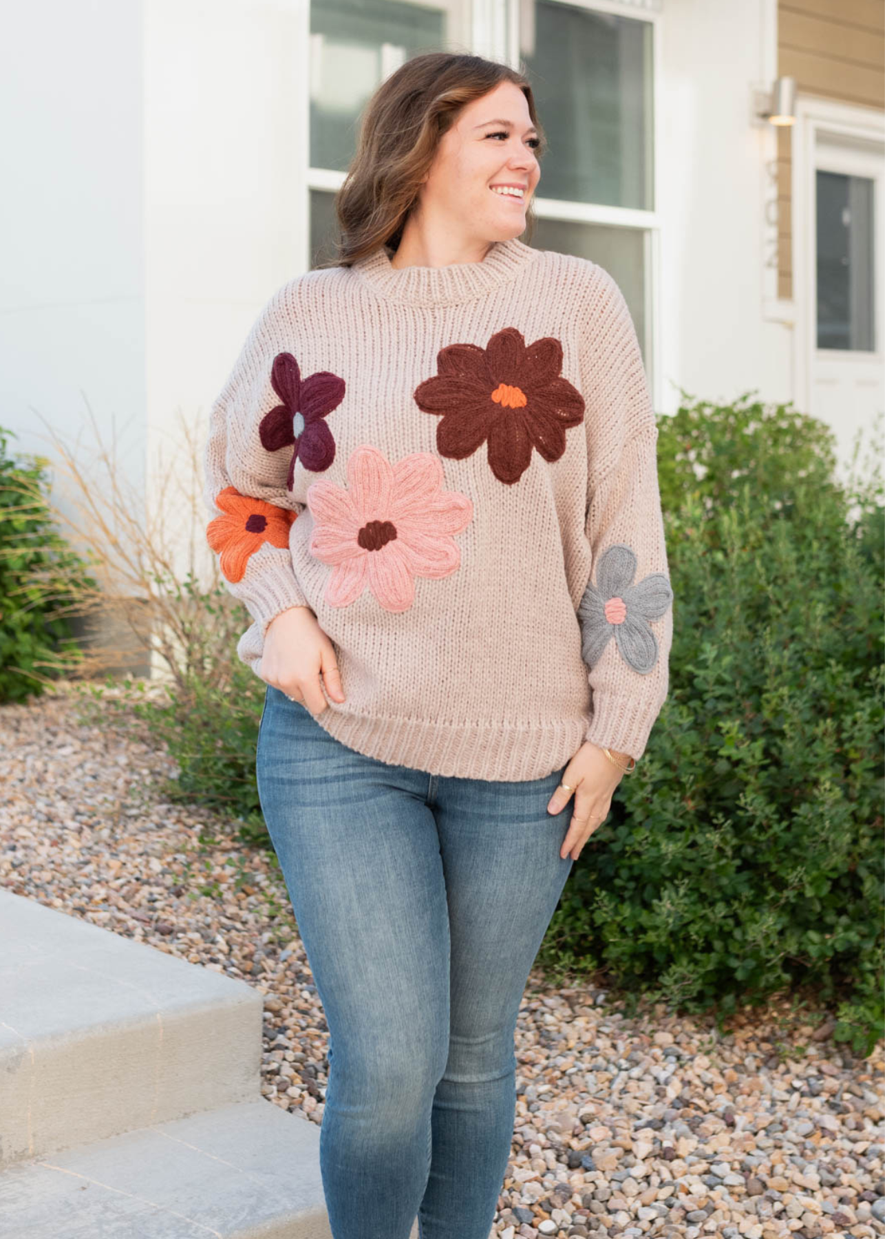 Plus size natural flower sweater