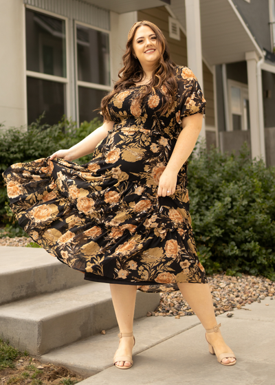 Plus size black floral dress