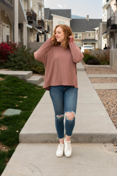 Long sleeve rust ribbed top