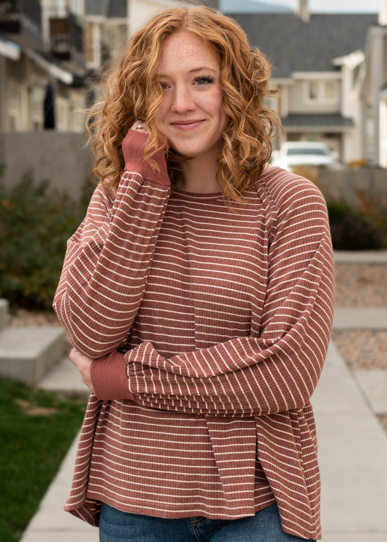 Striped rust ribbed top