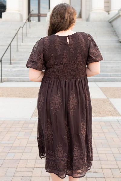 Alyanna Brown Embroidered Dress