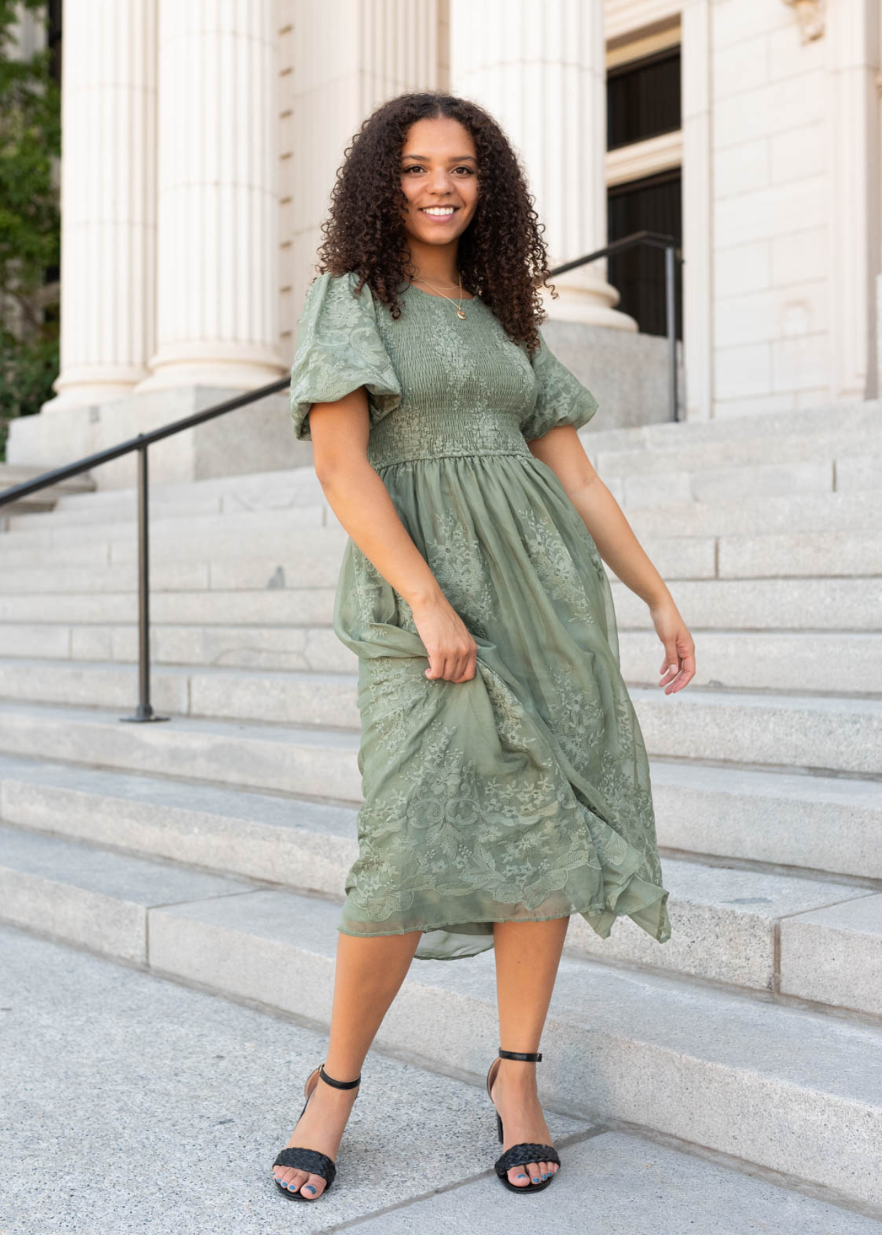 Deep sage embroidered dress