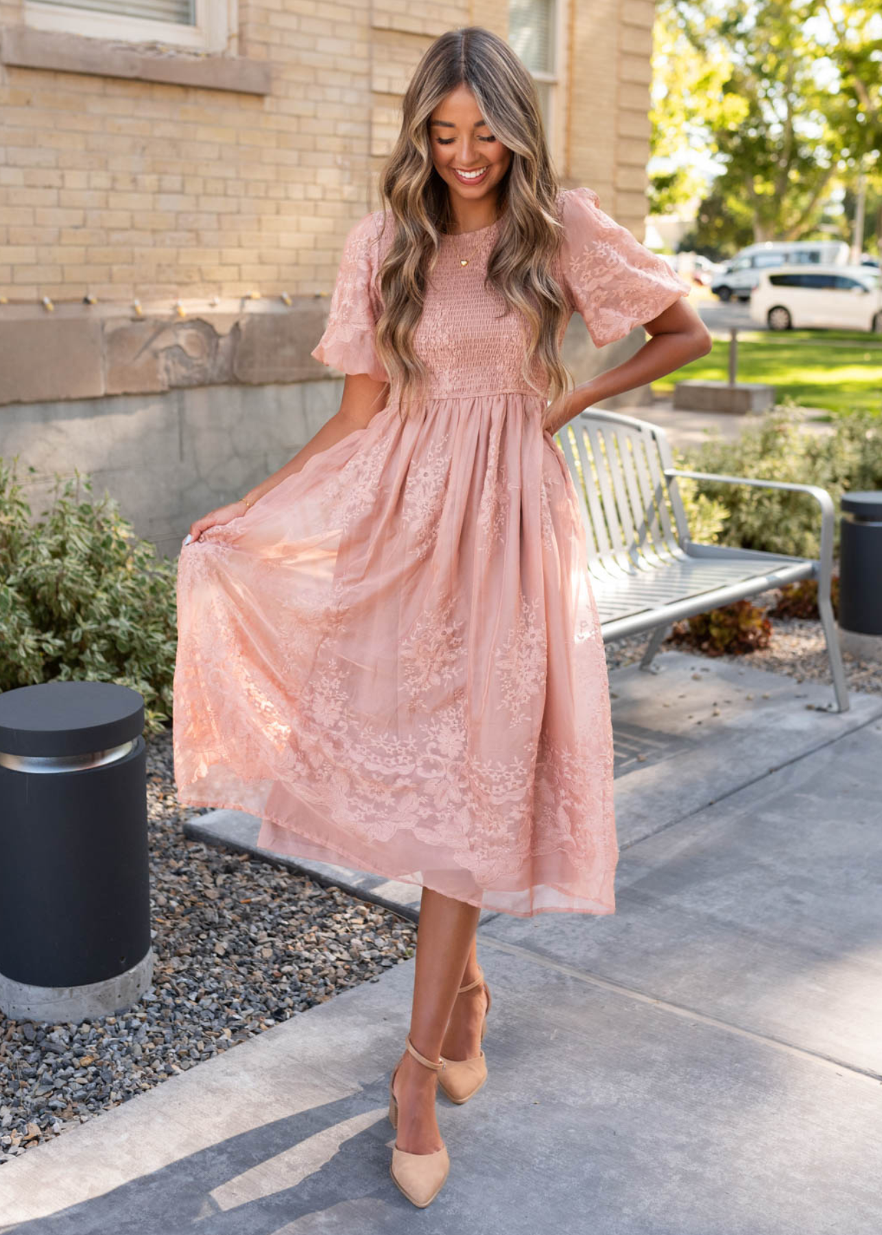 Dusty pink embroidered dress