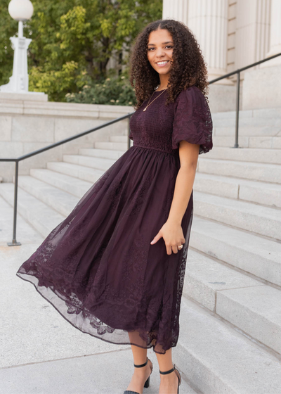 Plum embroidered dress