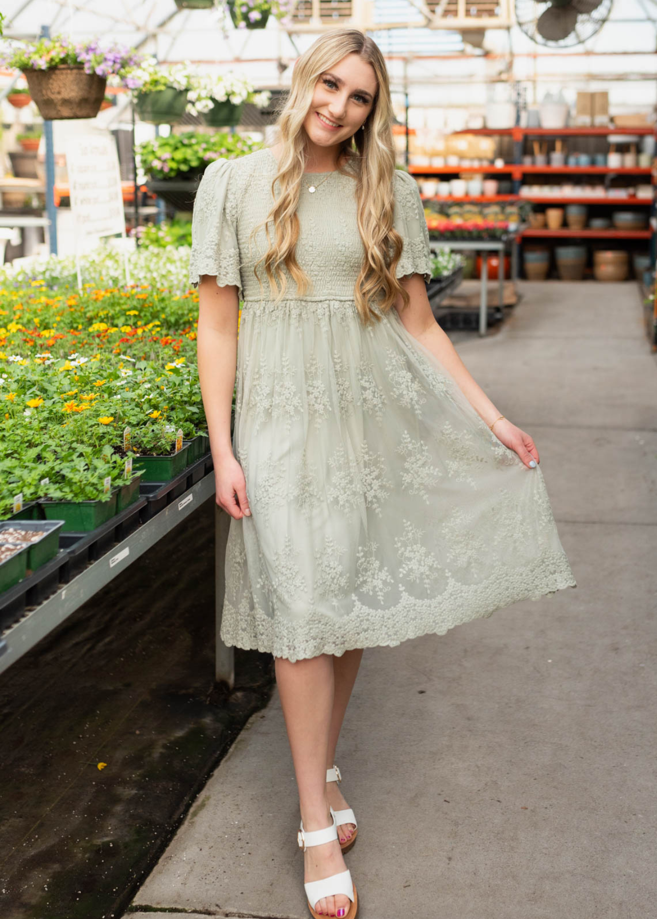 Sage embroidered dress