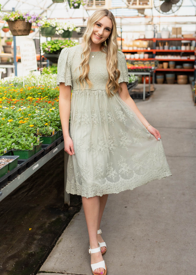 Sage embroidered dress