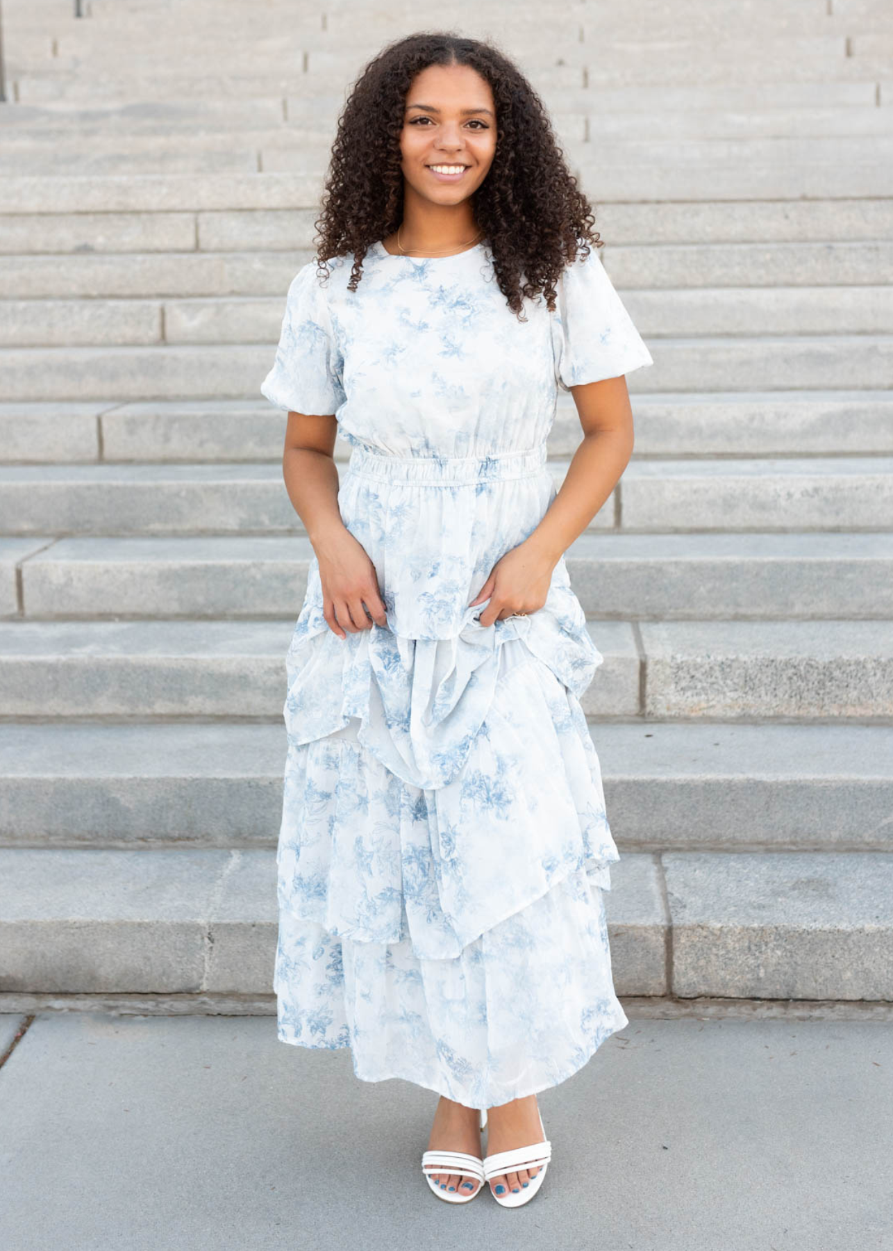 Light grey floral ruffle dress