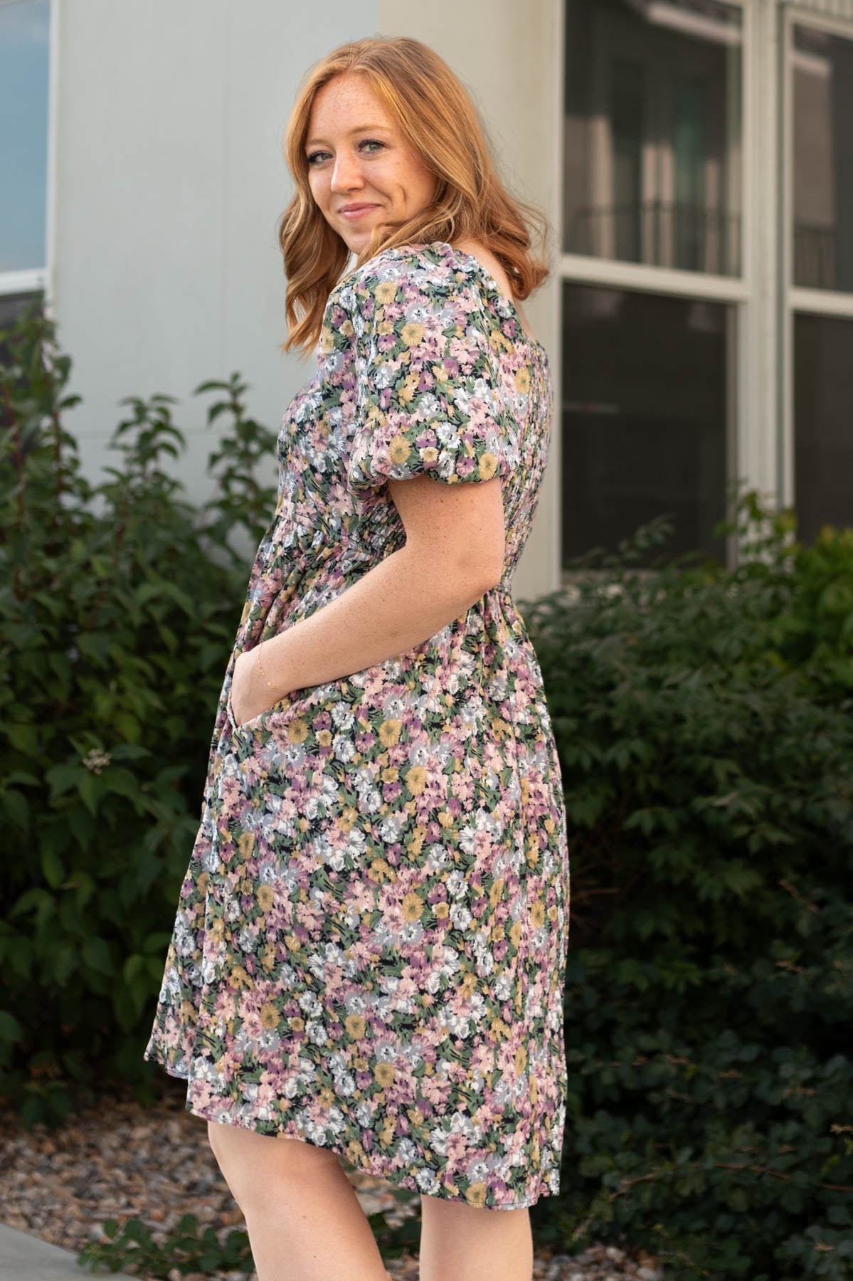 Side view of a floral dress