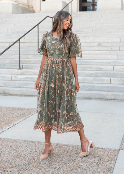 Olive embroidered dress