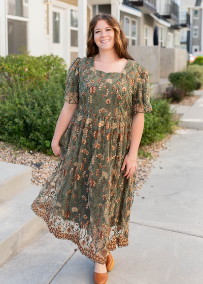 Anastasia Olive Embroidered Dress