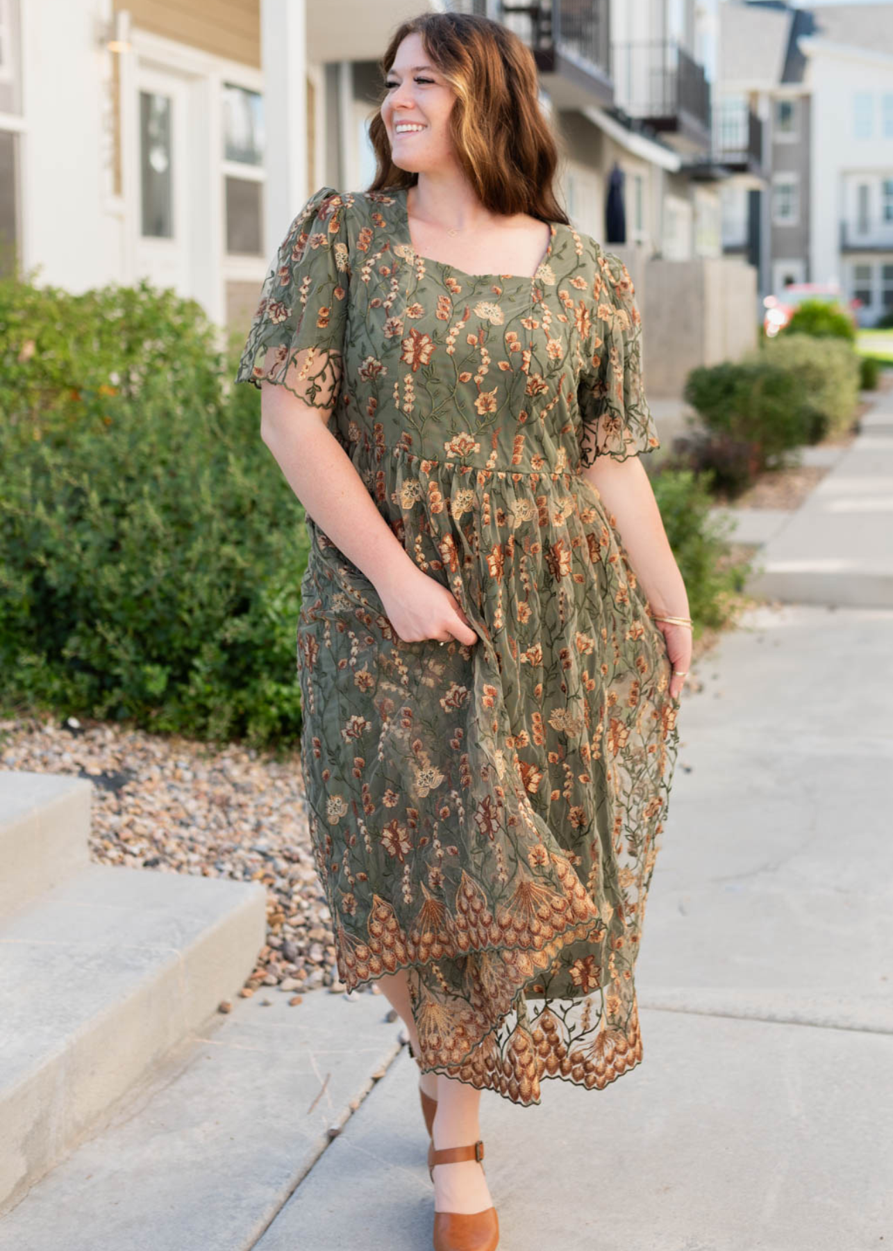 Anastasia Olive Embroidered Dress