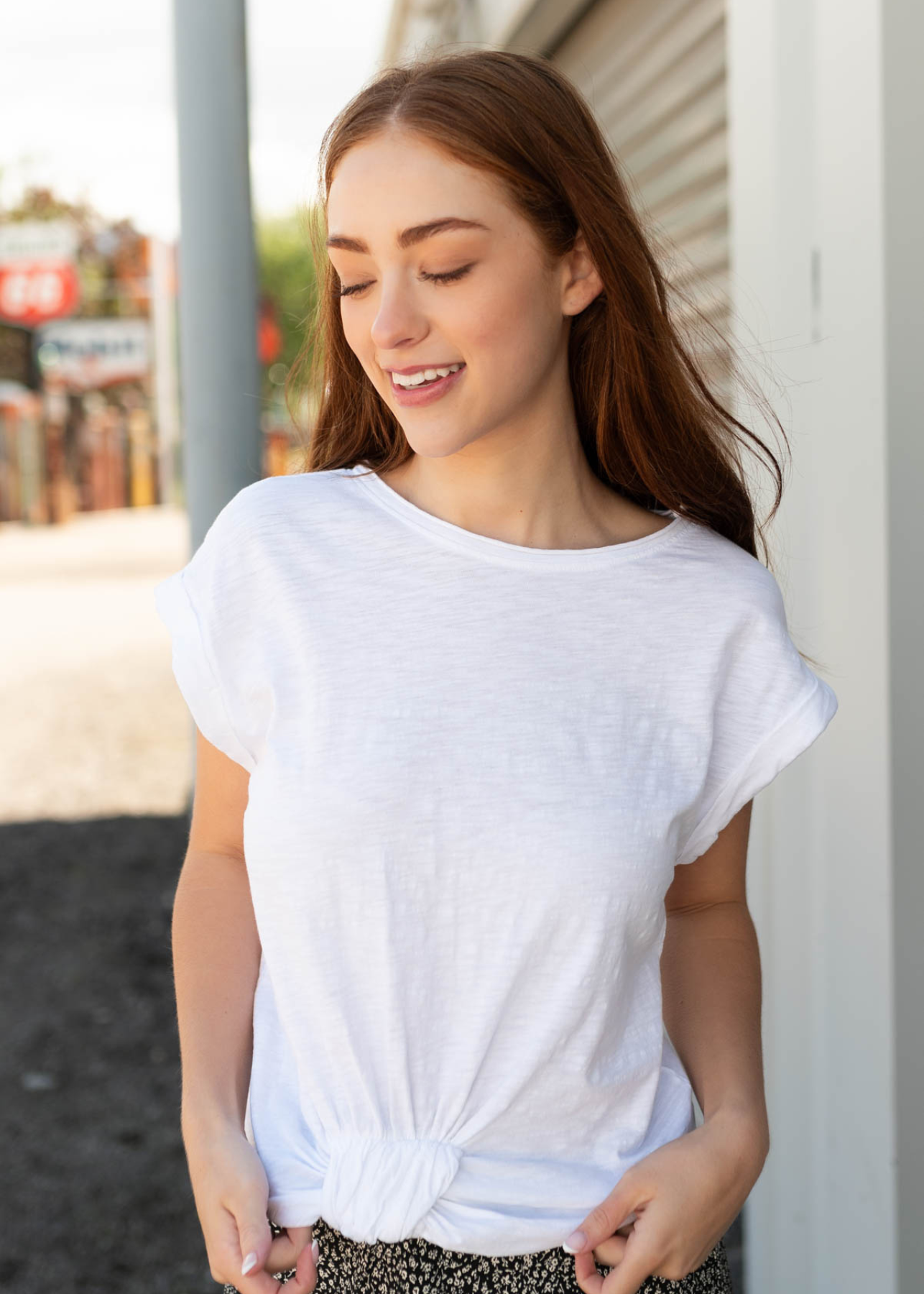 White knot basic top with cuff sleeve