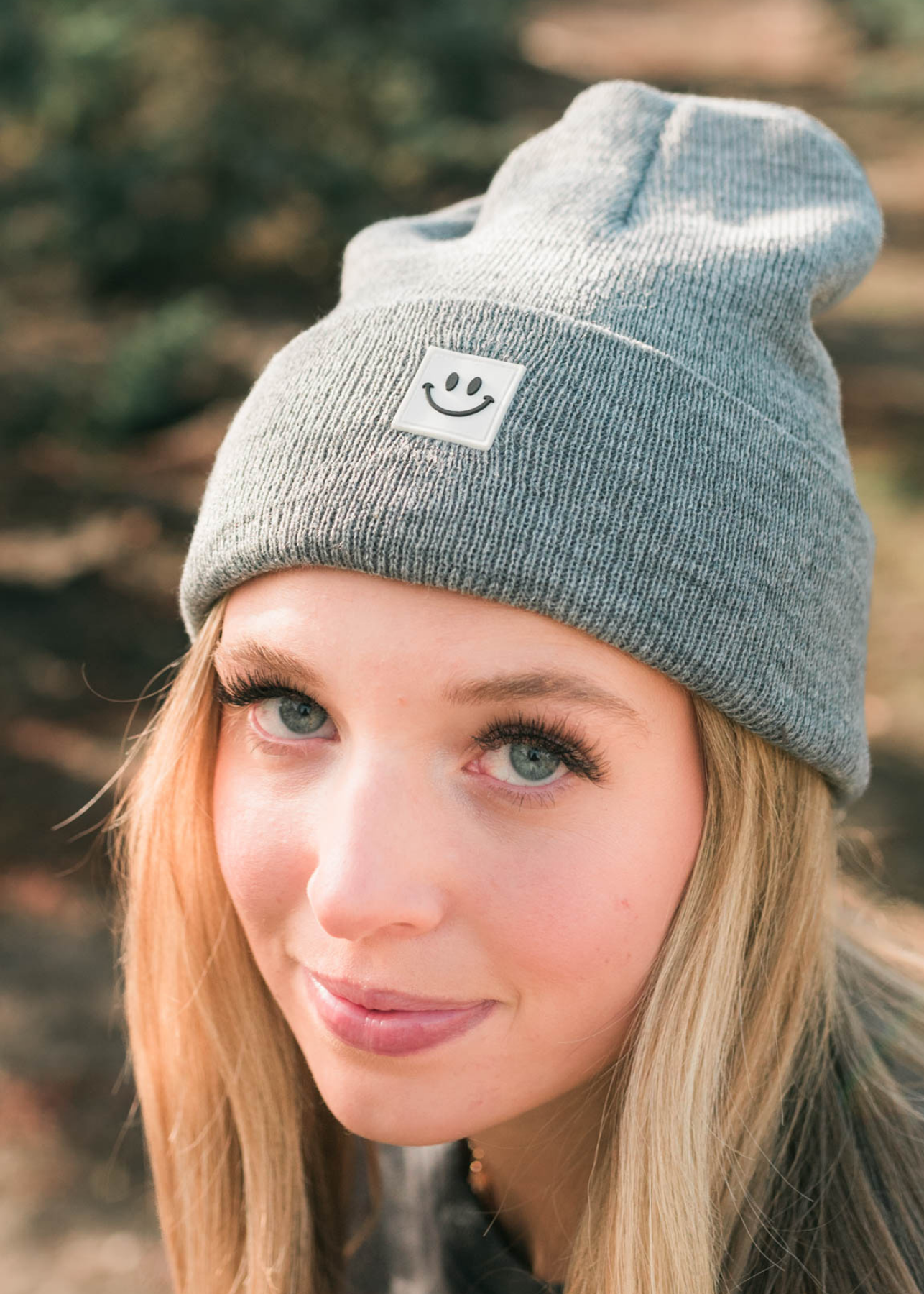 Heather grey smiley beanie