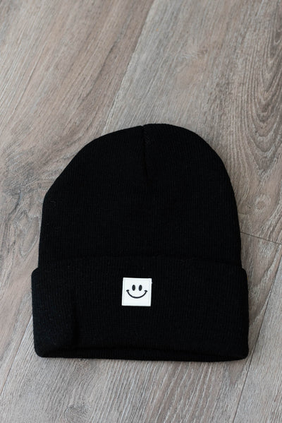 Black smiley beanie