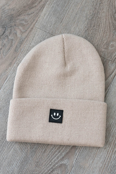 Oatmeal smiley beanie