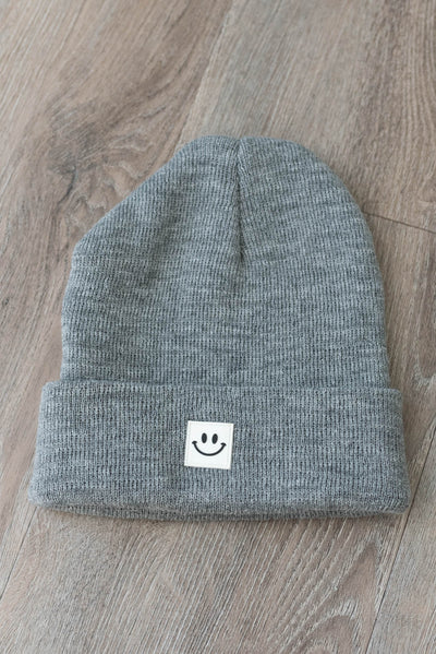 Grey smiley beanie