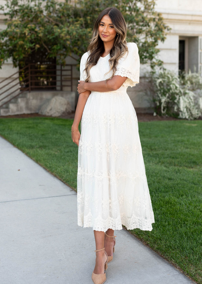 Cream lace embroidered dress