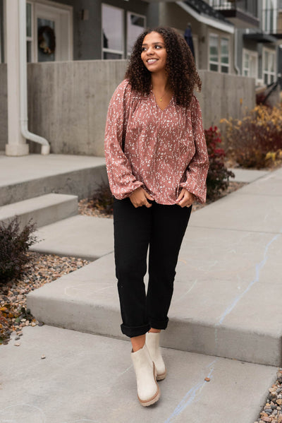 Long sleeve marsala floral blouse