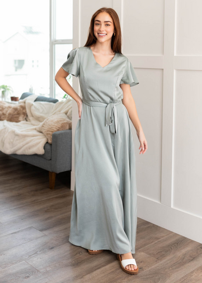 Sage satin dress