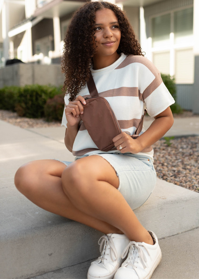 Khaki stripe knit top