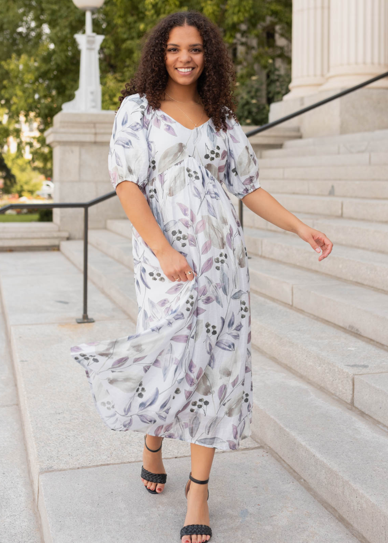 Short sleeve lavender floral dress