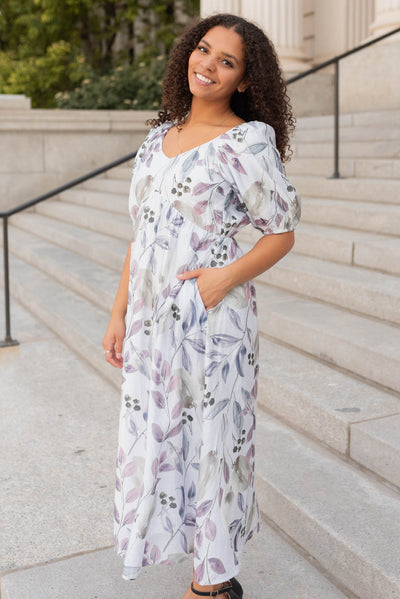 Lavender floral dress with pockets