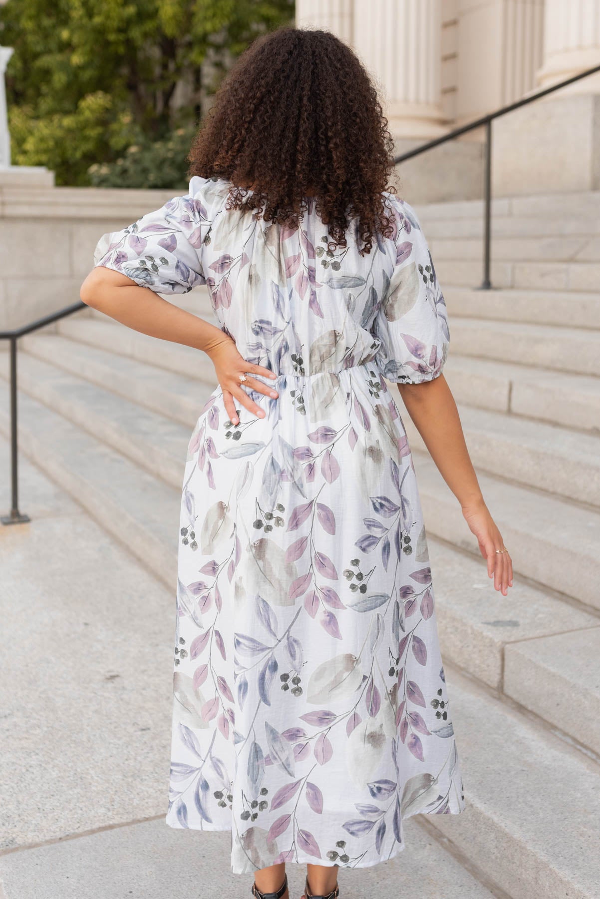 Back view of the lavender floral dress