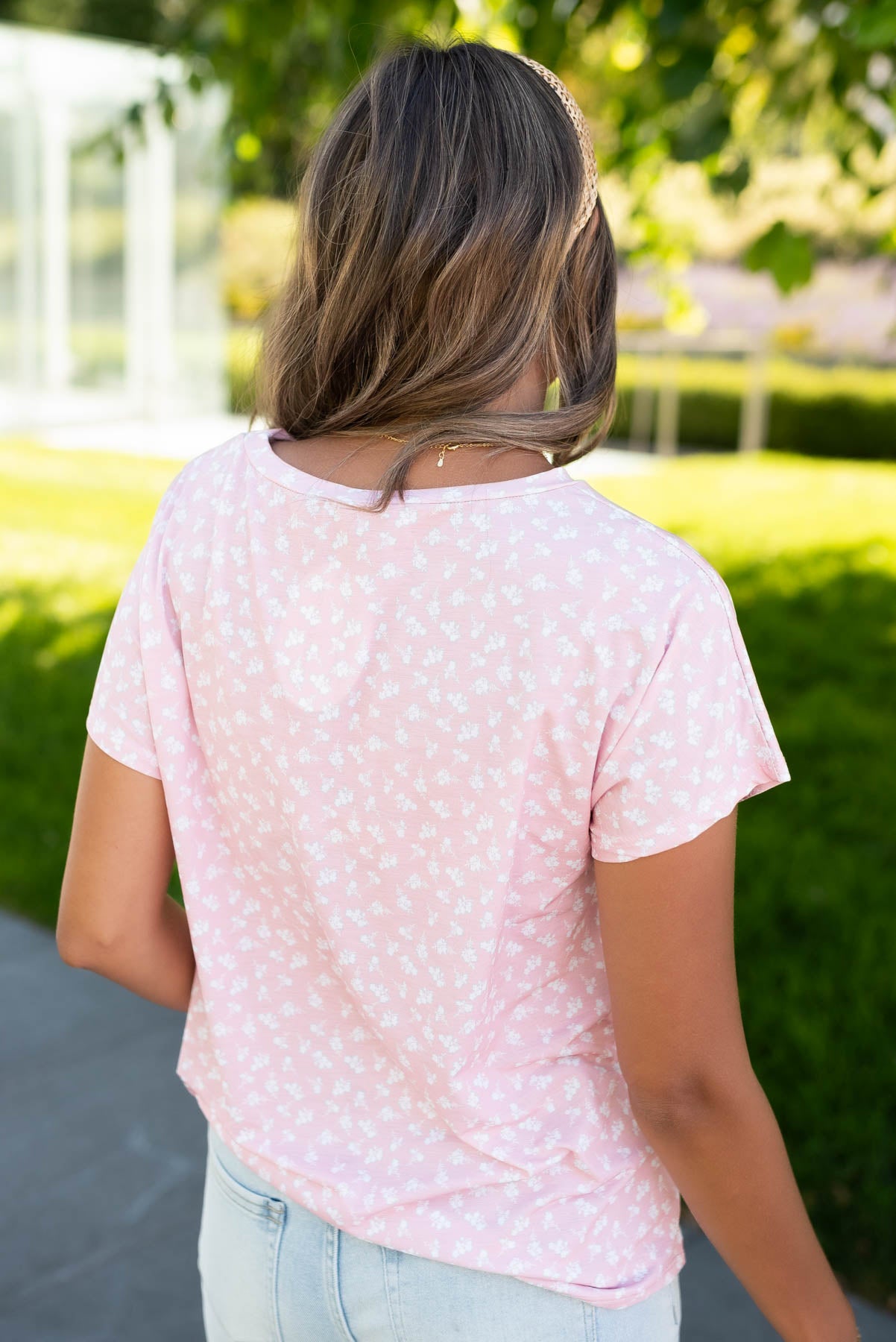 Back view of the pink floral top