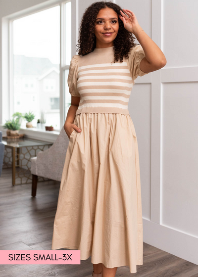 Sand strip knit dress