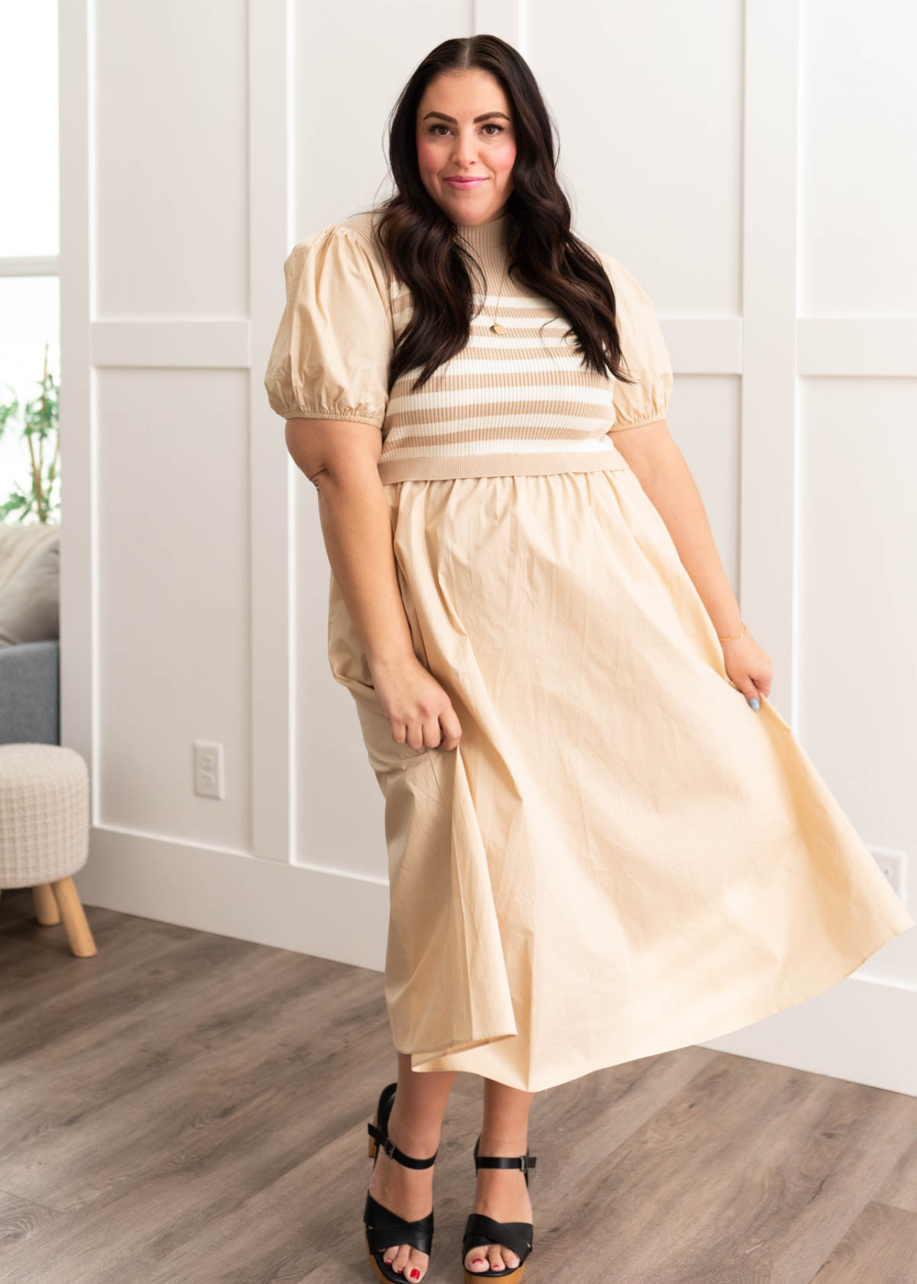 Plus size sand stripe knit dress