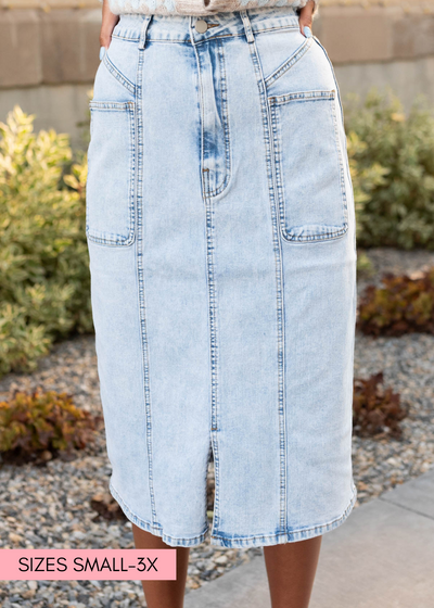 Light denim pencil skirt