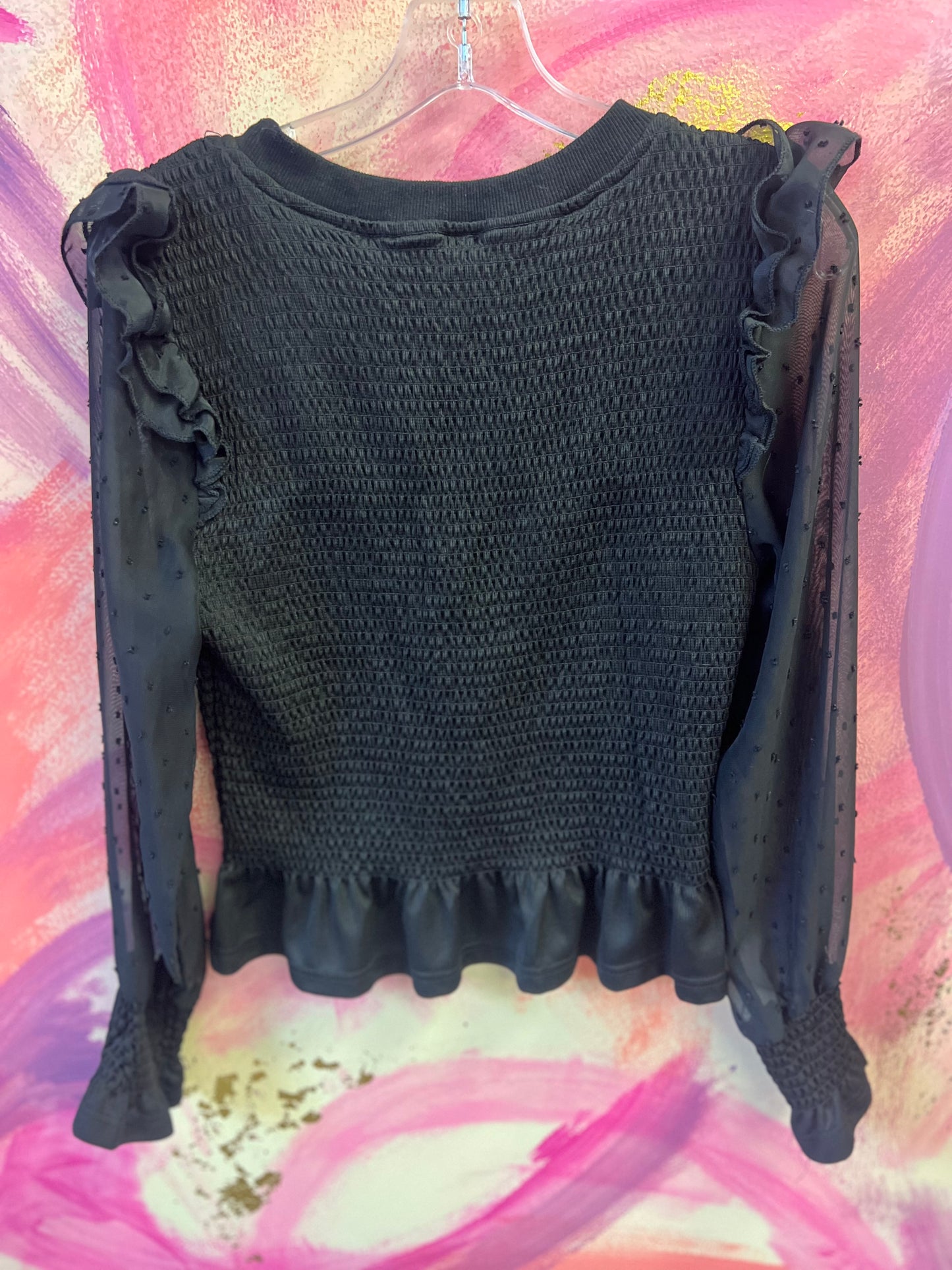 (MEDIUM) Black Mesh Sleeve Top